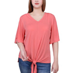 NY Collection Elbow Sleeve Tie-Front Top - DressbarnShirts & Blouses