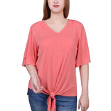 NY Collection Elbow Sleeve Tie-Front Top - DressbarnShirts & Blouses