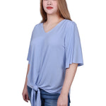 NY Collection Elbow Sleeve Tie-Front Top - DressbarnShirts & Blouses