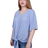 NY Collection Elbow Sleeve Tie-Front Top - DressbarnShirts & Blouses