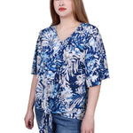 NY Collection Elbow Sleeve Tie-Front Top - DressbarnShirts & Blouses