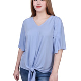 NY Collection Elbow Sleeve Tie-Front Top - Petite - DressbarnShirts & Blouses