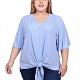 NY Collection Elbow Sleeve Tie-Front Top - Plus - DressbarnShirts & Blouses