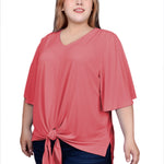 NY Collection Elbow Sleeve Tie-Front Top - Plus - DressbarnShirts & Blouses