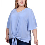 NY Collection Elbow Sleeve Tie-Front Top - Plus - DressbarnShirts & Blouses