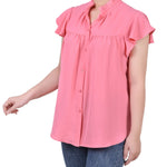 NY Collection Flutter Sleeve Ruffle Neck Blouse - Petite - DressbarnShirts & Blouses