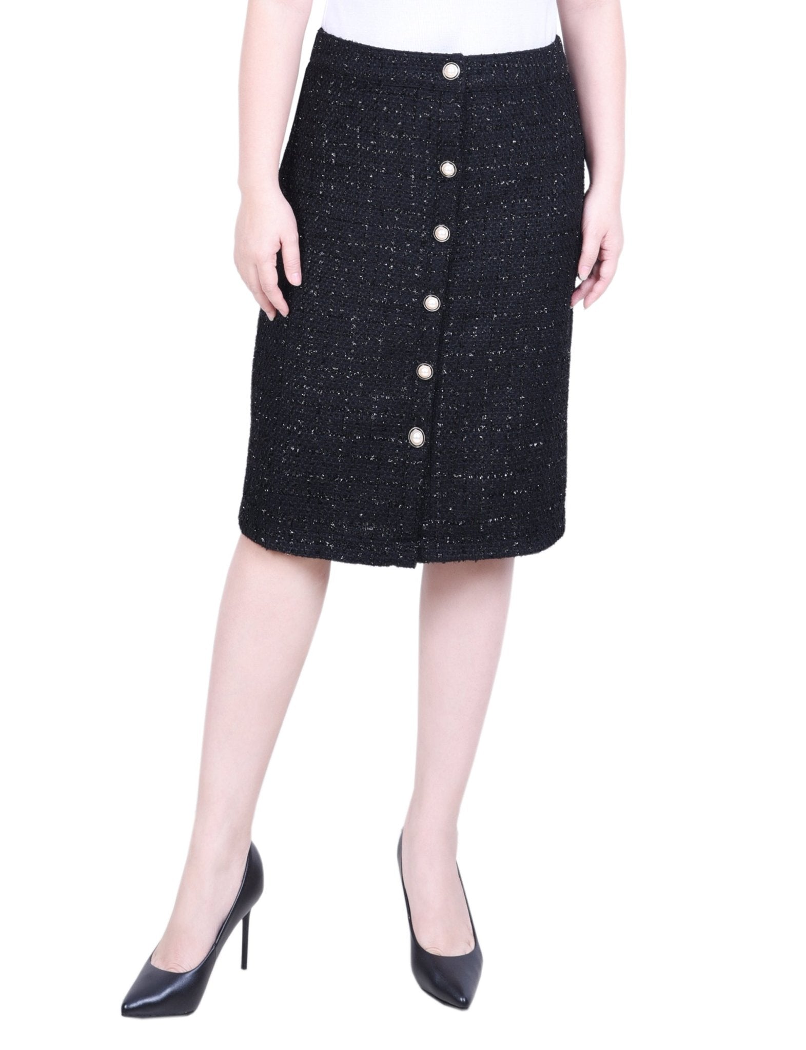 NY Collection Knee Length Slim Tweed Knit Skirt - Petite - DressbarnSkirts