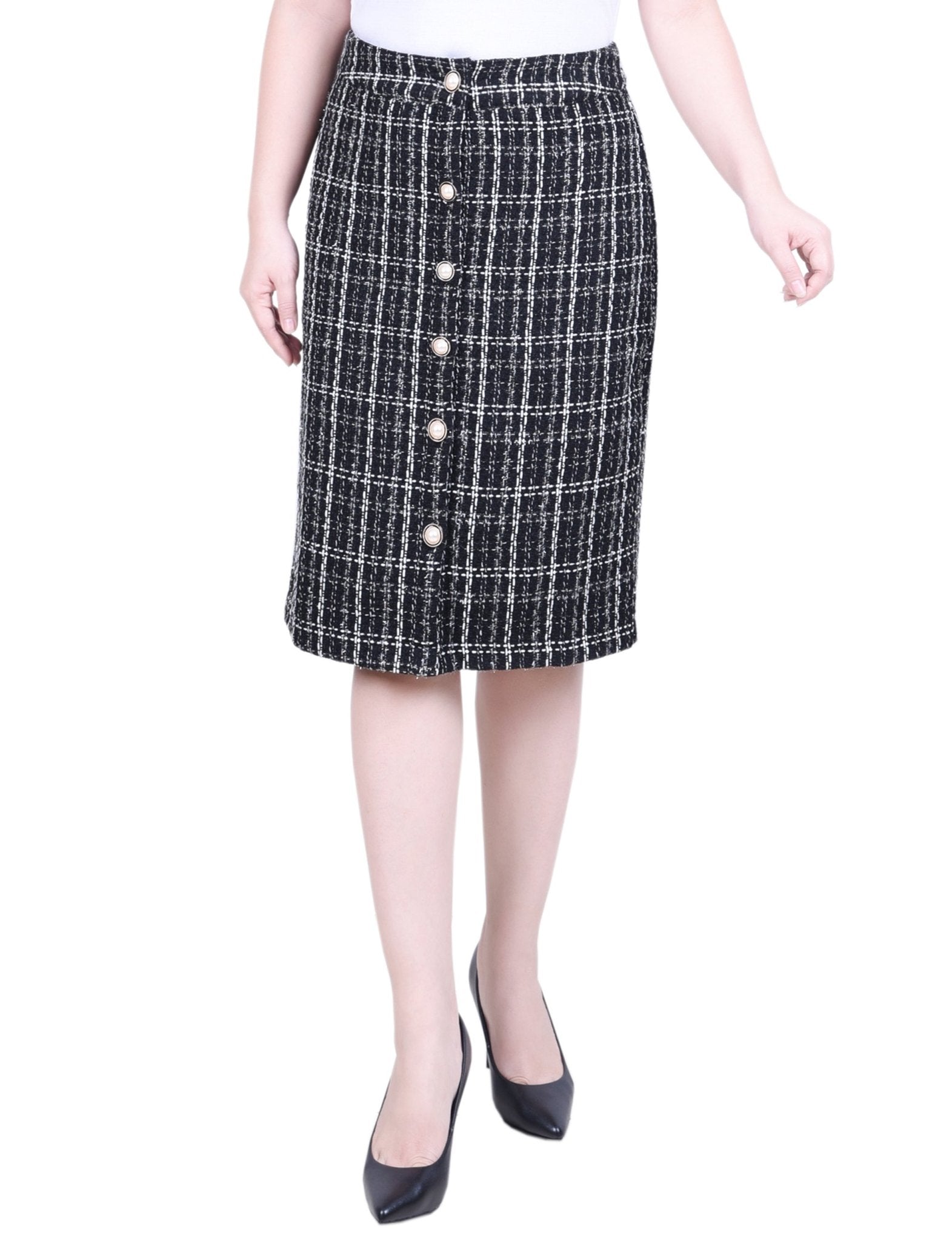 Knee Length Slim Tweed Knit Skirt - Petite