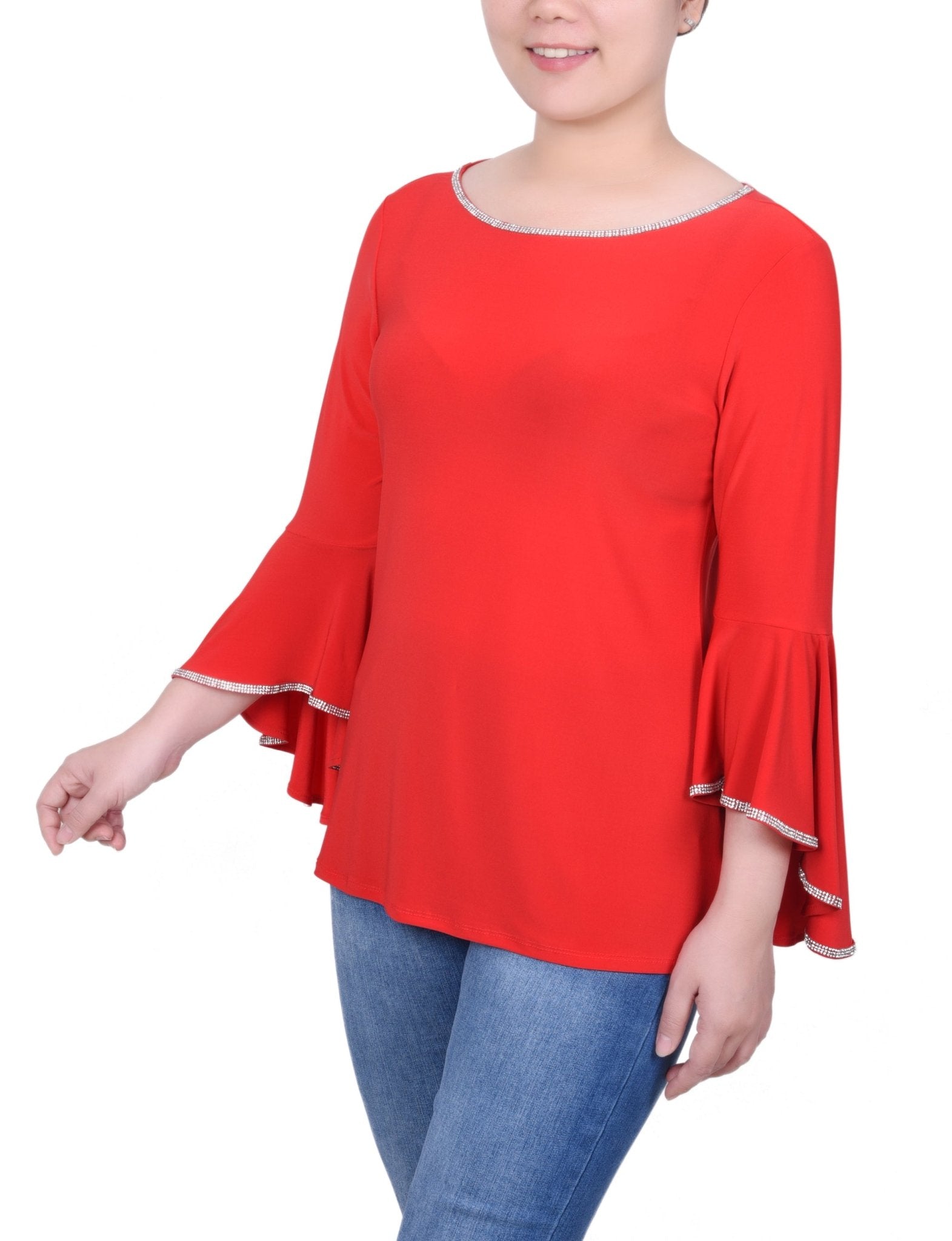 NY Collection Long Bell Sleeve Tunic Top With Stone Details - Petite - DressbarnShirts & Blouses