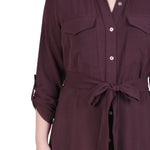 NY Collection Long Roll Tab Sleeve Shirtdress - Petite - DressbarnShirt Dresses