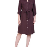 NY Collection Long Roll Tab Sleeve Shirtdress - Petite - DressbarnShirt Dresses