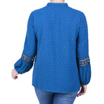 NY Collection Long Sleeve Blouse With Crochet Trim - Petite - DressbarnShirts & Blouses