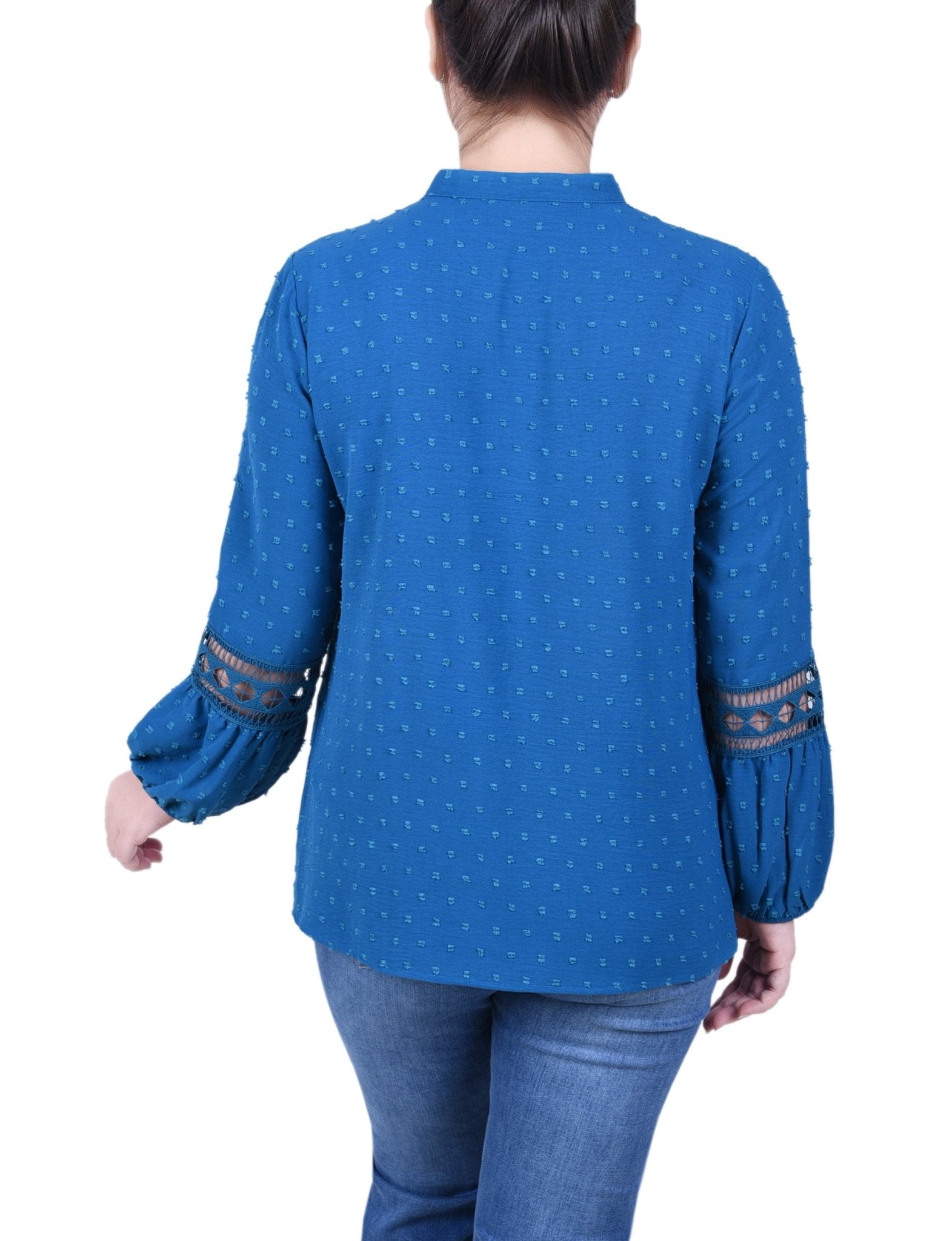 NY Collection Long Sleeve Blouse With Crochet Trim - Petite - DressbarnShirts & Blouses