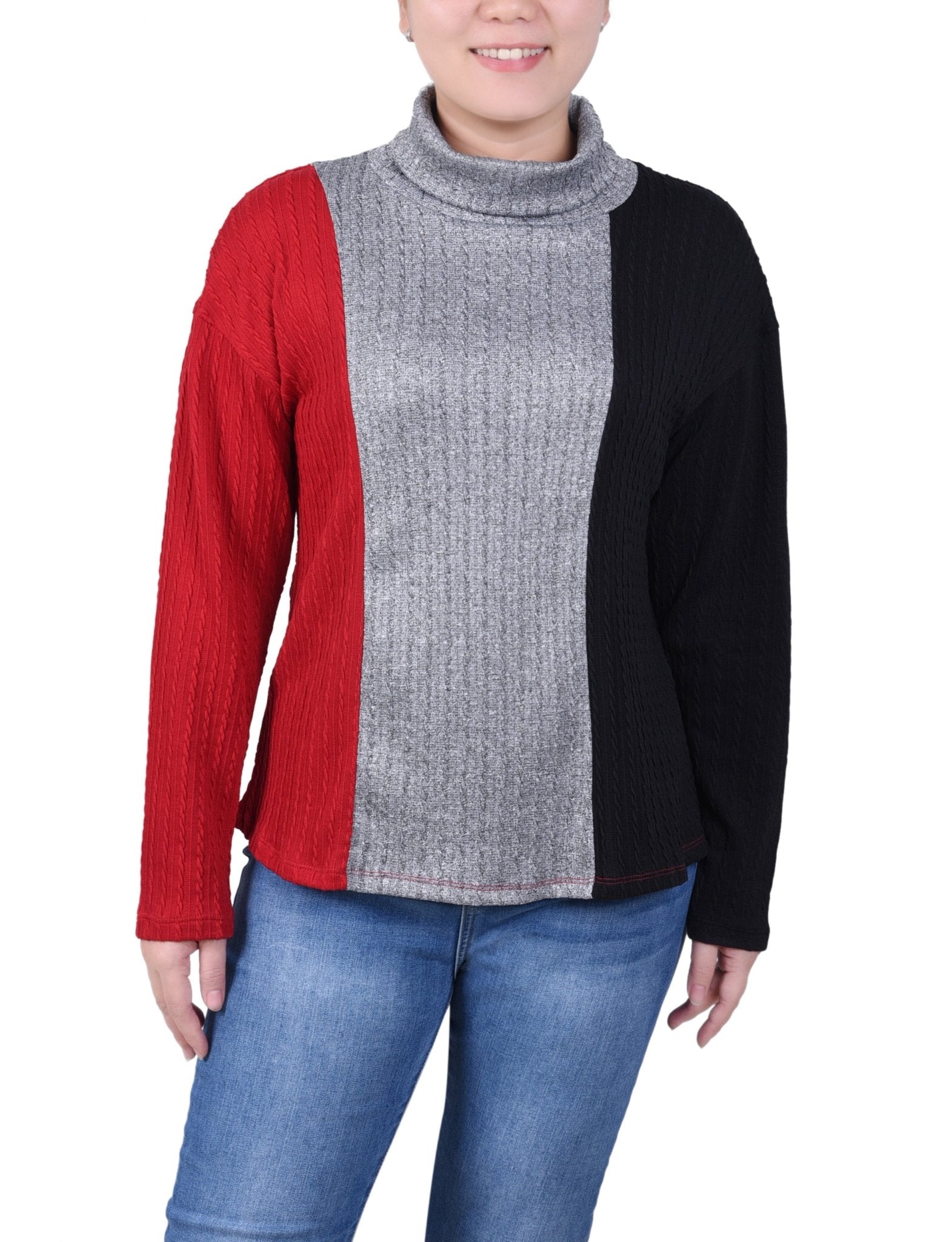 NY Collection Long Sleeve Colorblocked Top - Petite - DressbarnShirts & Blouses