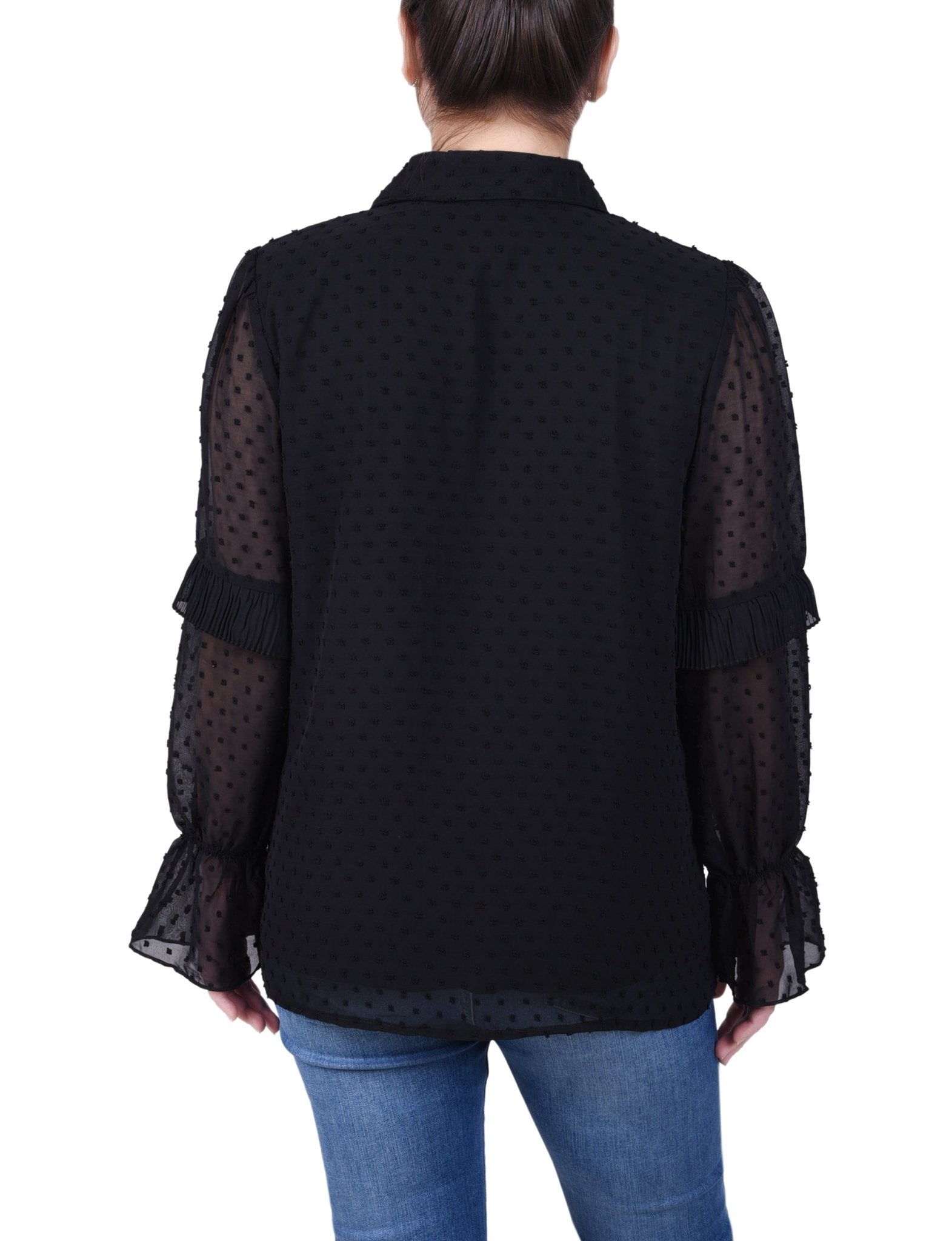 NY Collection Long Sleeve Dotted Chiffon Blouse - Petite - DressbarnShirts & Blouses