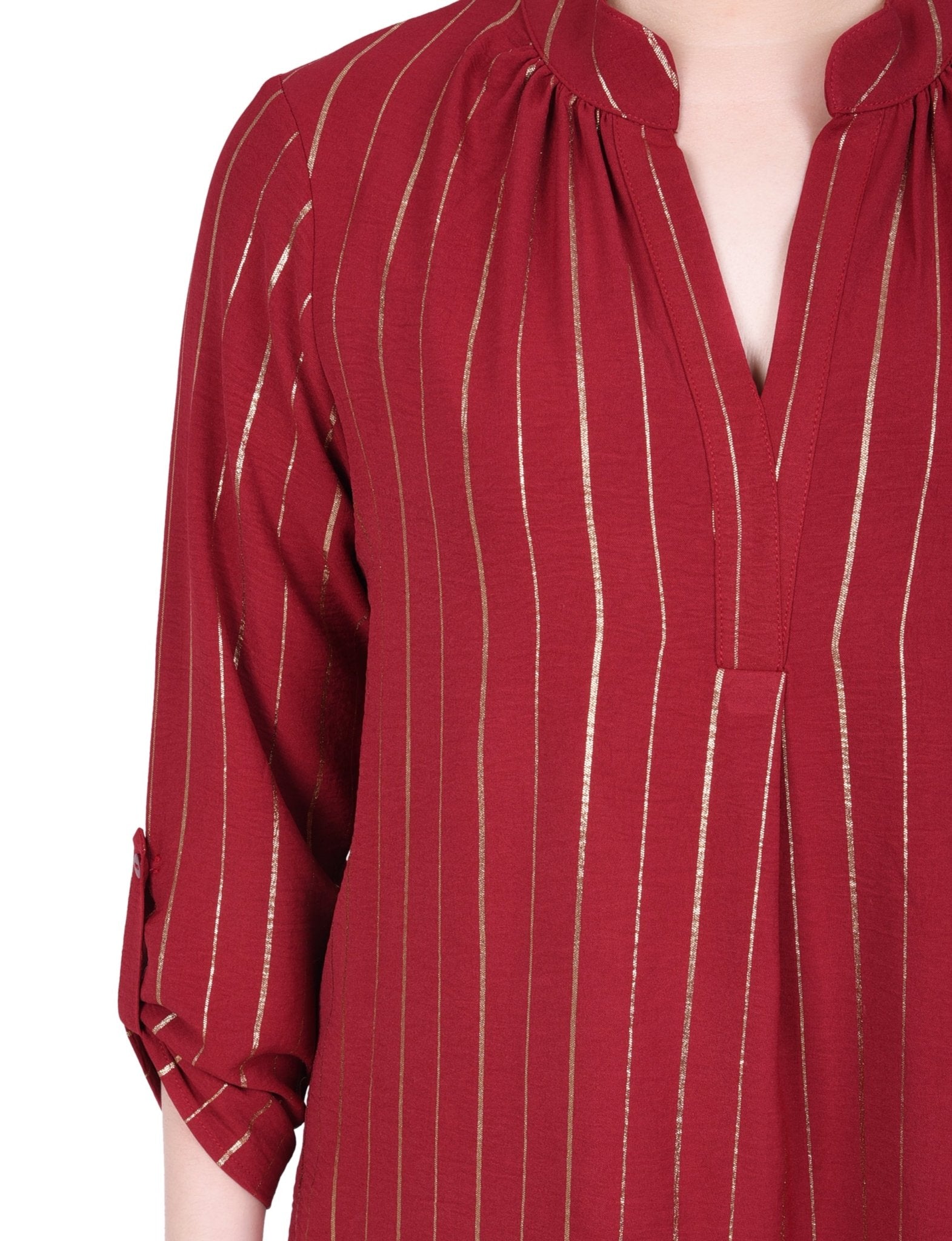 NY Collection Long Sleeve Foil Striped Blouse - Petite - DressbarnShirts & Blouses