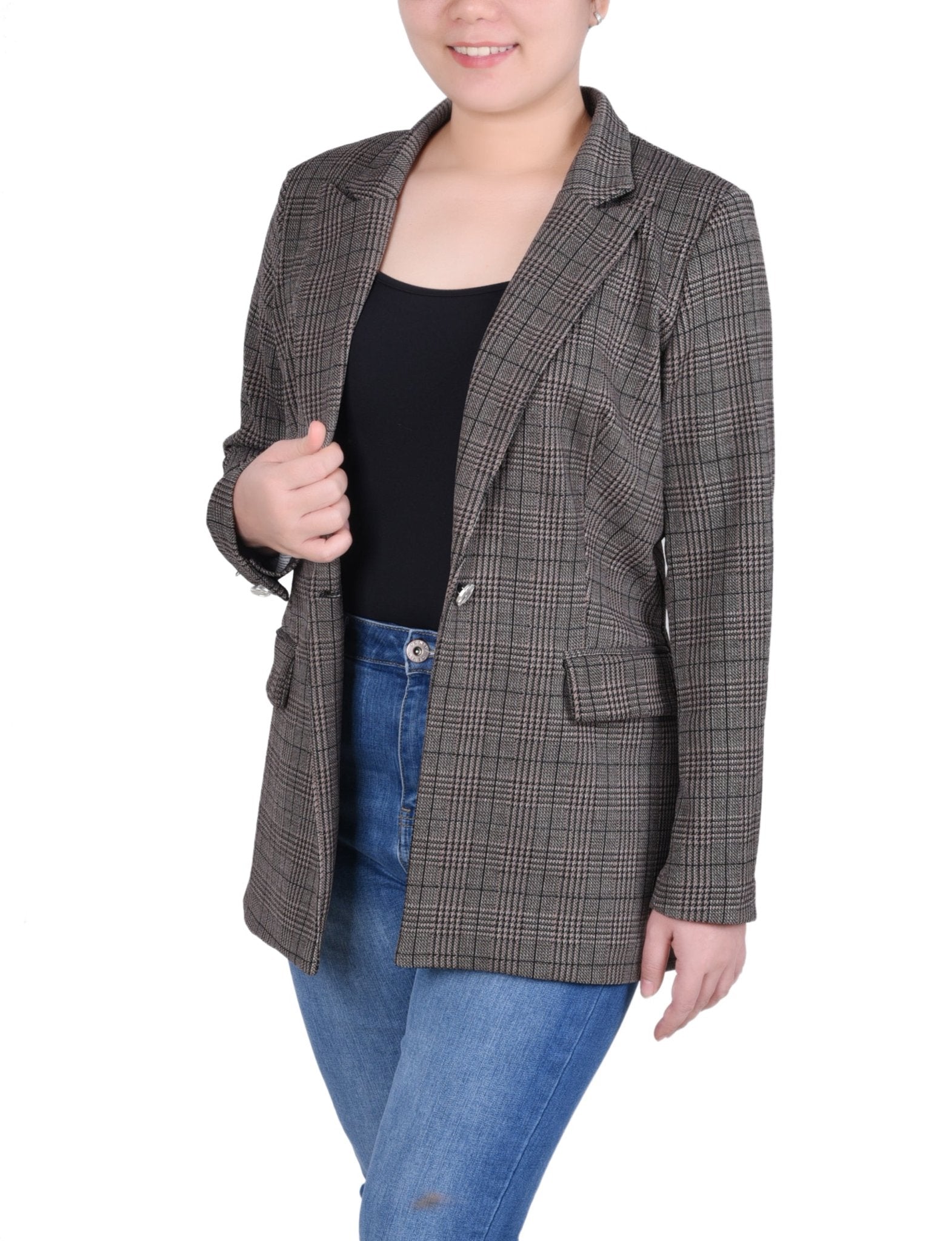 NY Collection Long Sleeve Ponte Jacket - Petite - DressbarnCoats & Jackets