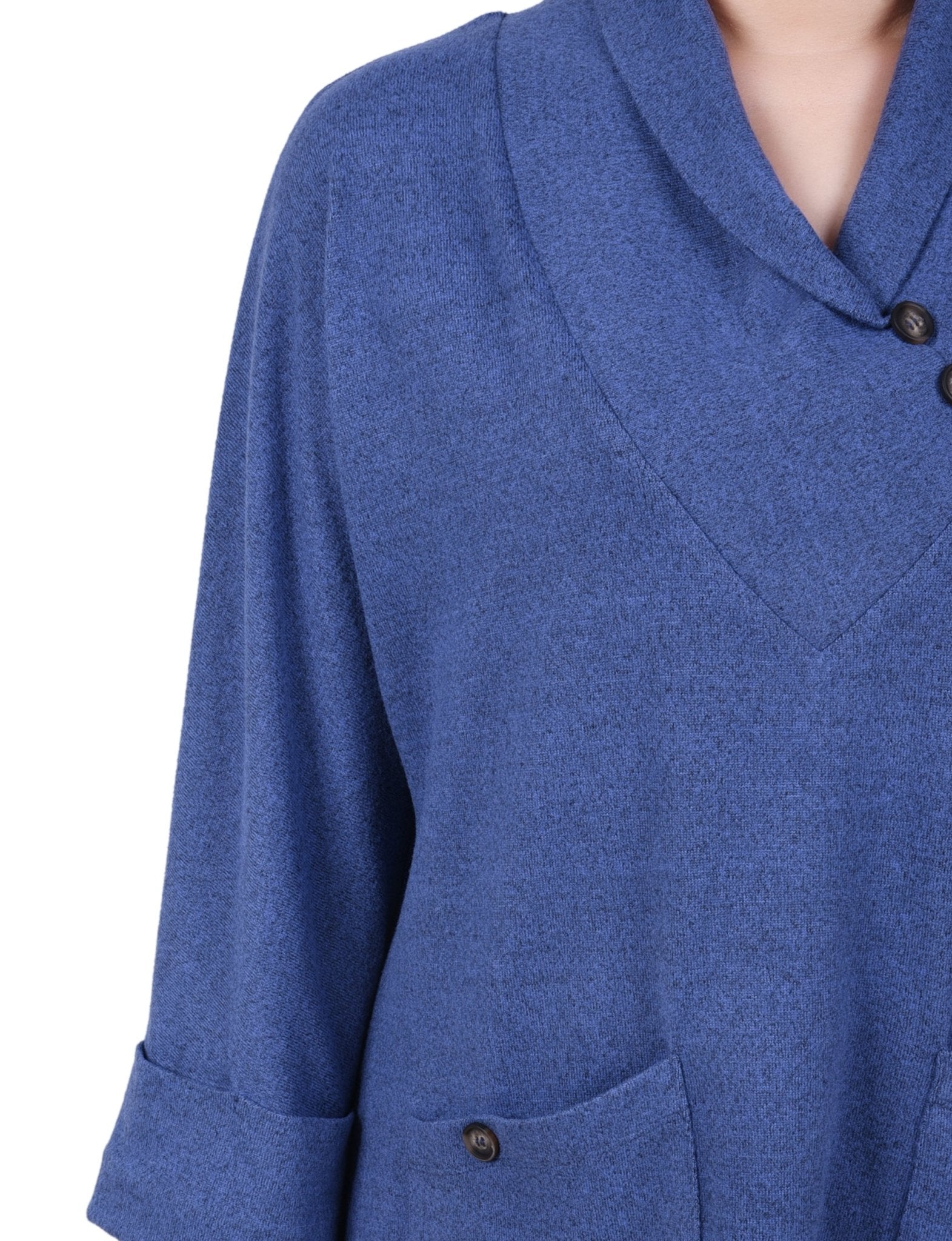 NY Collection Long Sleeve Shawl Collar Top With Pockets - Petite - DressbarnShirts & Blouses