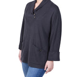 NY Collection Long Sleeve Shawl Collar Top With Pockets - Petite - DressbarnShirts & Blouses