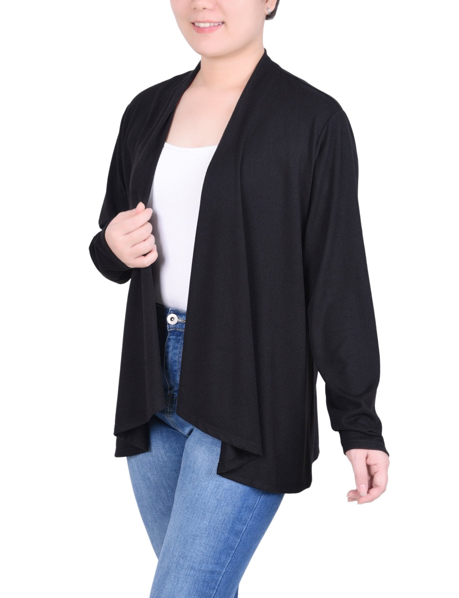 NY Collection Long Sleeve Swing Cardigan - Petite - DressbarnSweatshirts & Hoodies