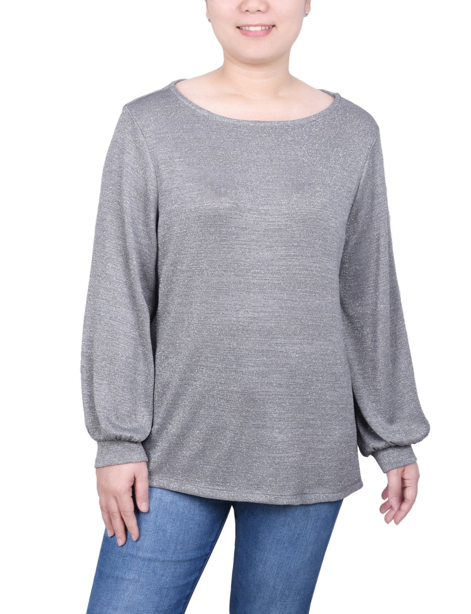 NY Collection Long Sleeve Tunic Top With Detachable Necklace - Petite - DressbarnShirts & Blouses