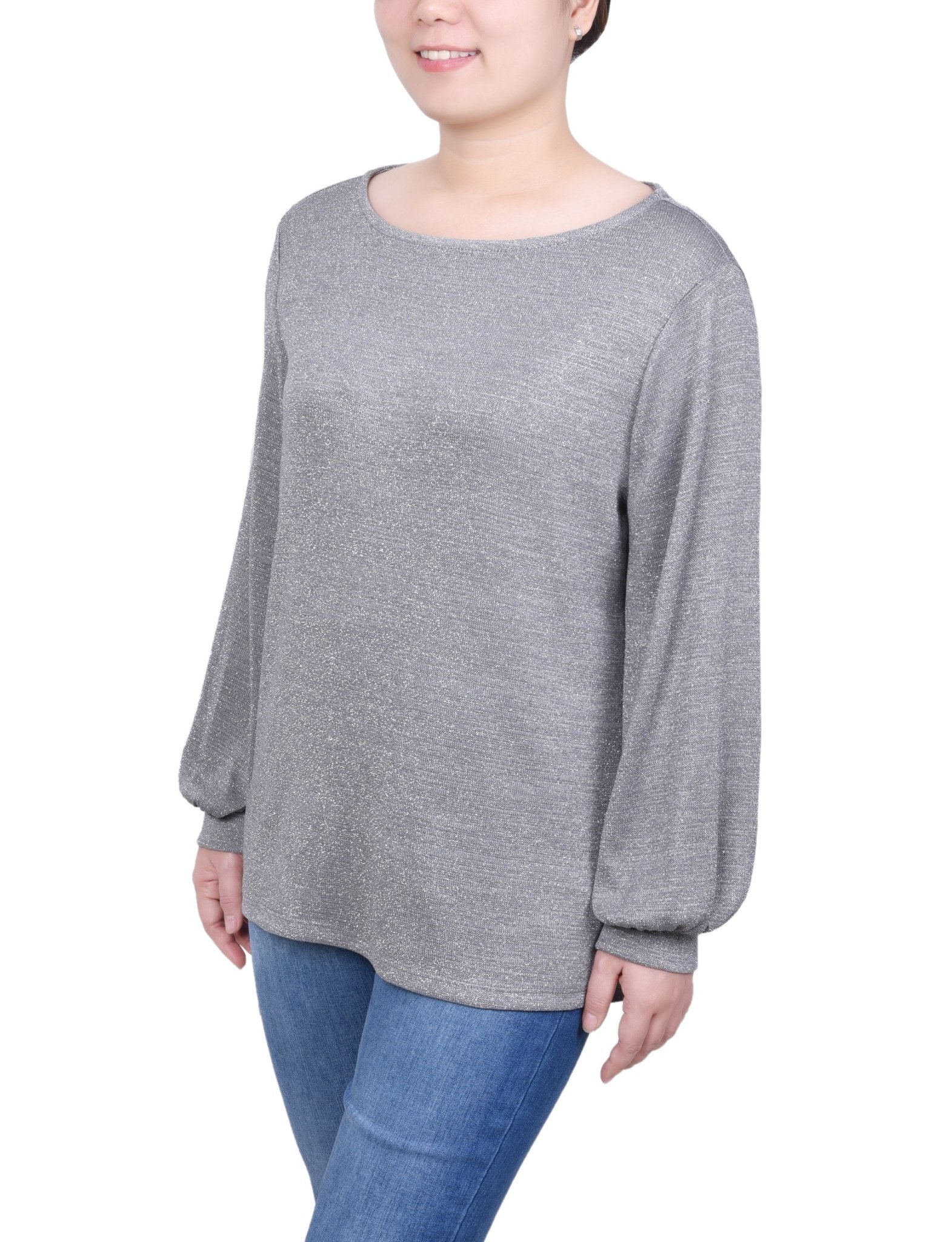 NY Collection Long Sleeve Tunic Top With Detachable Necklace - Petite - DressbarnShirts & Blouses
