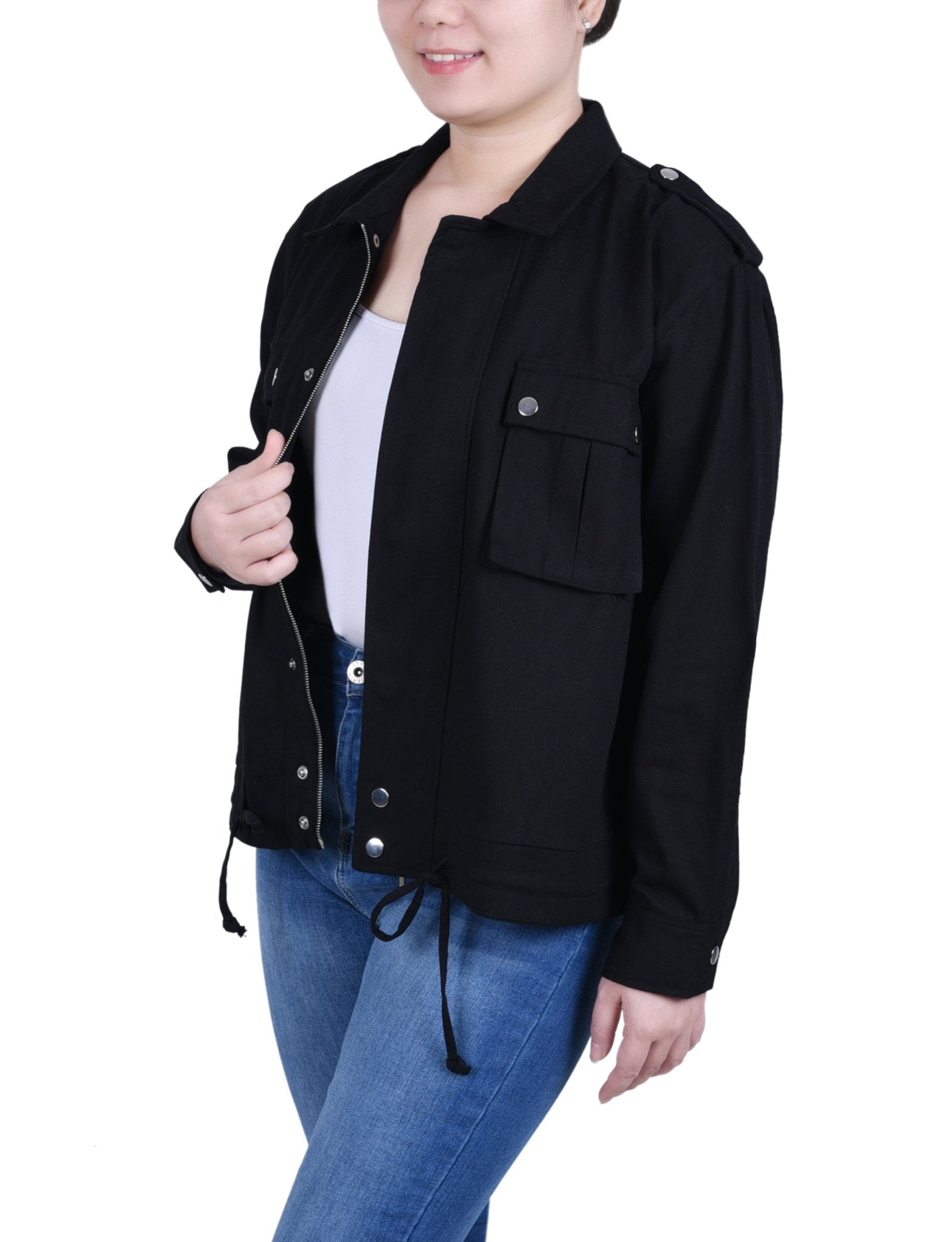 NY Collection Long Sleeve Twill Jacket - Petite - DressbarnCoats & Jackets