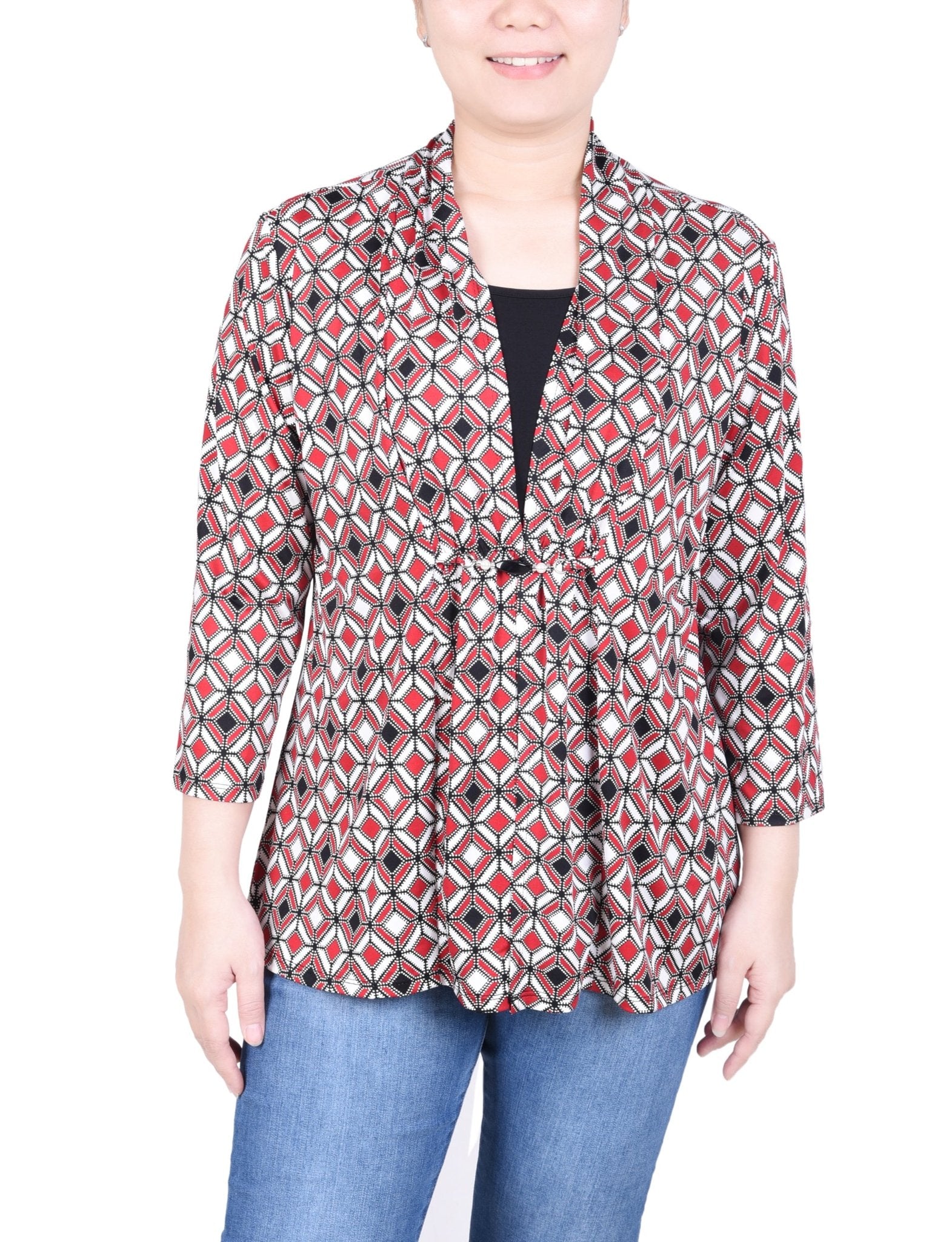 NY Collection Puff Print 3/4 Sleeve Two-Fer Top - Petite - DressbarnShirts & Blouses