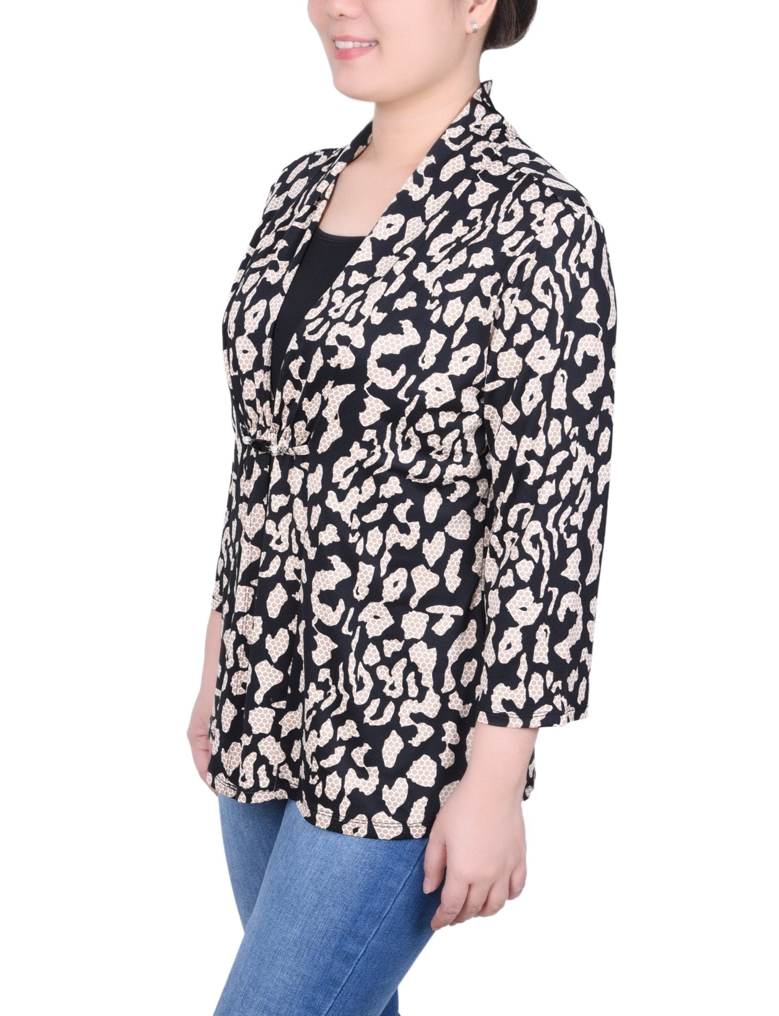 NY Collection Puff Print 3/4 Sleeve Two-Fer Top - Petite - DressbarnShirts & Blouses