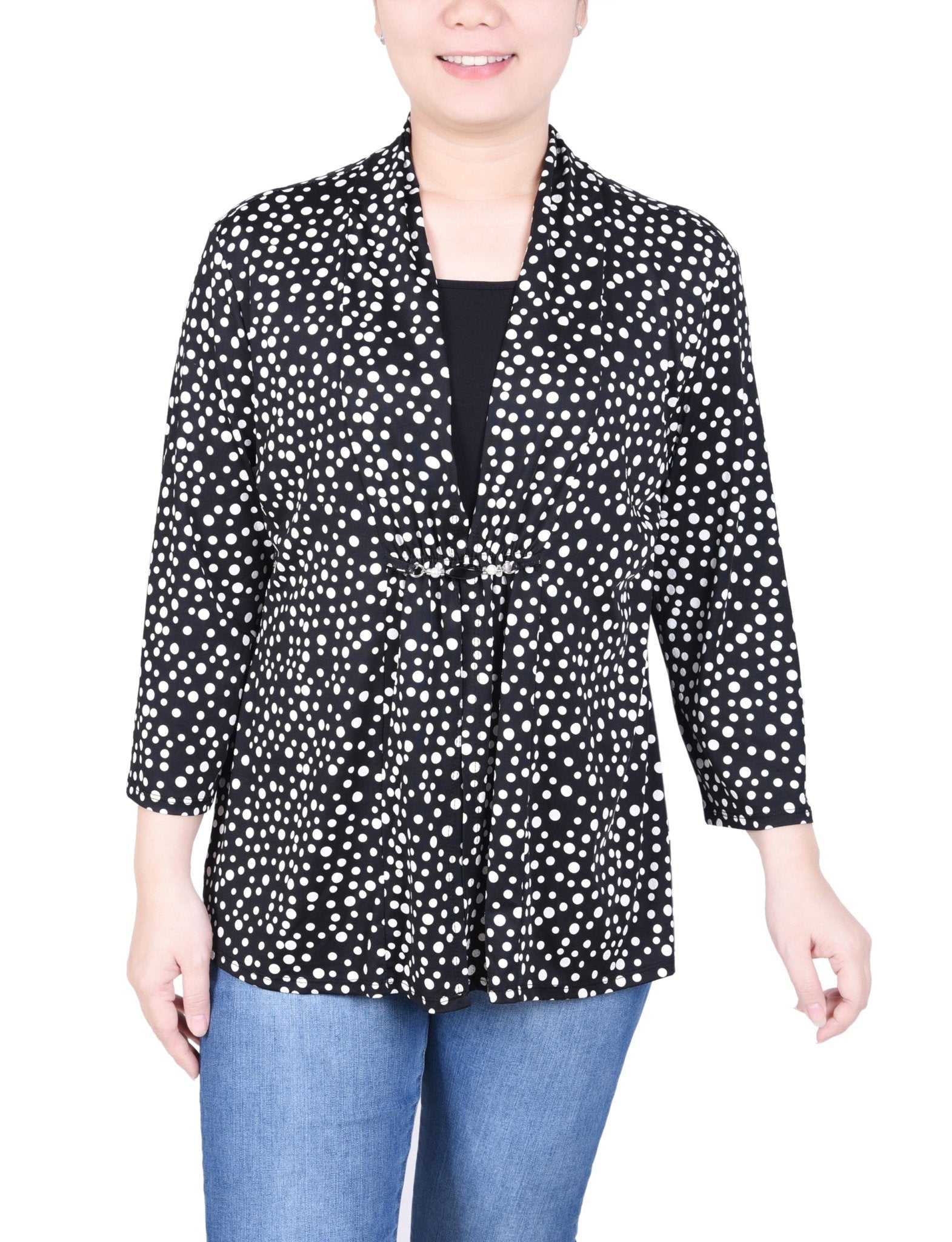 NY Collection Puff Print 3/4 Sleeve Two-Fer Top - Petite - DressbarnShirts & Blouses