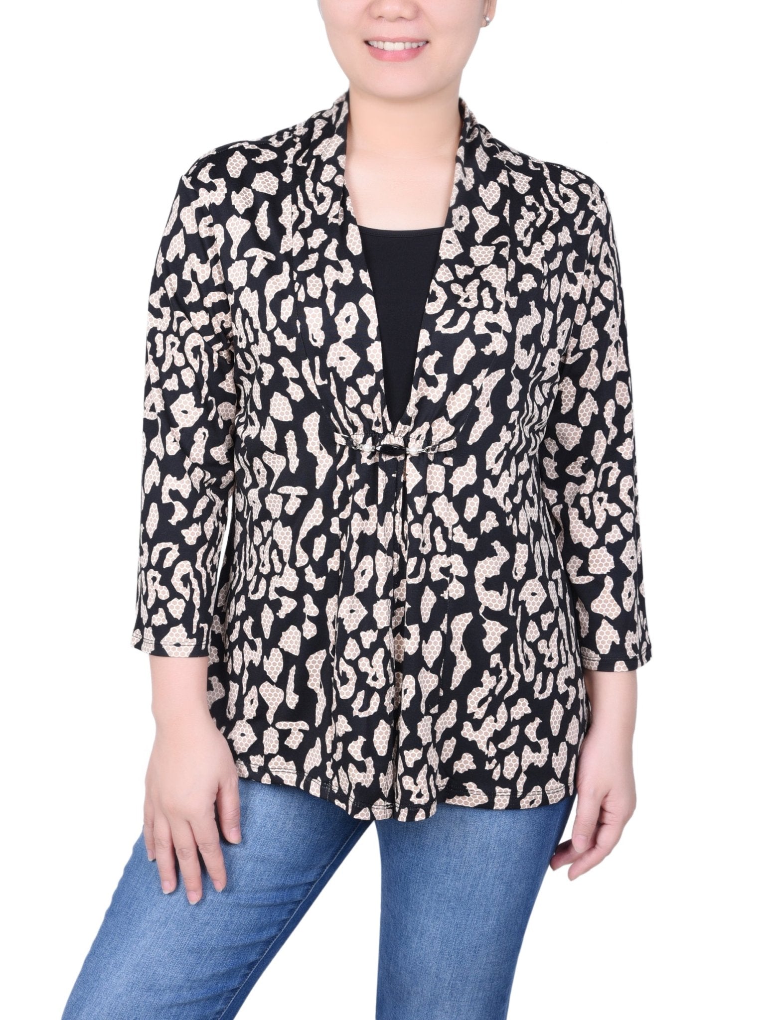 NY Collection Puff Print 3/4 Sleeve Two-Fer Top - Petite - DressbarnShirts & Blouses