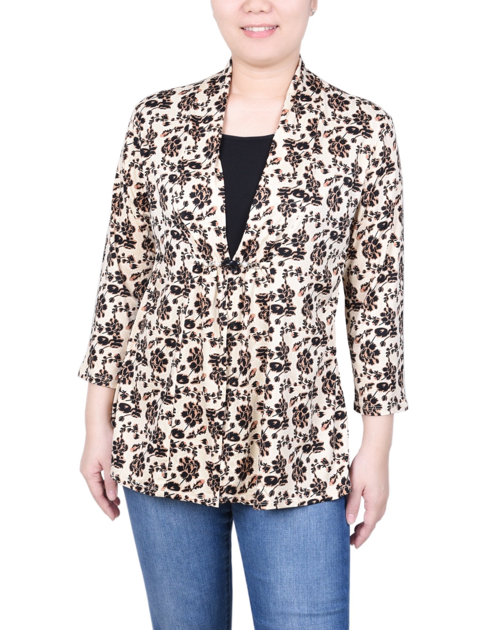 NY Collection Puff Print 3/4 Sleeve Two-Fer Top - Petite - DressbarnShirts & Blouses