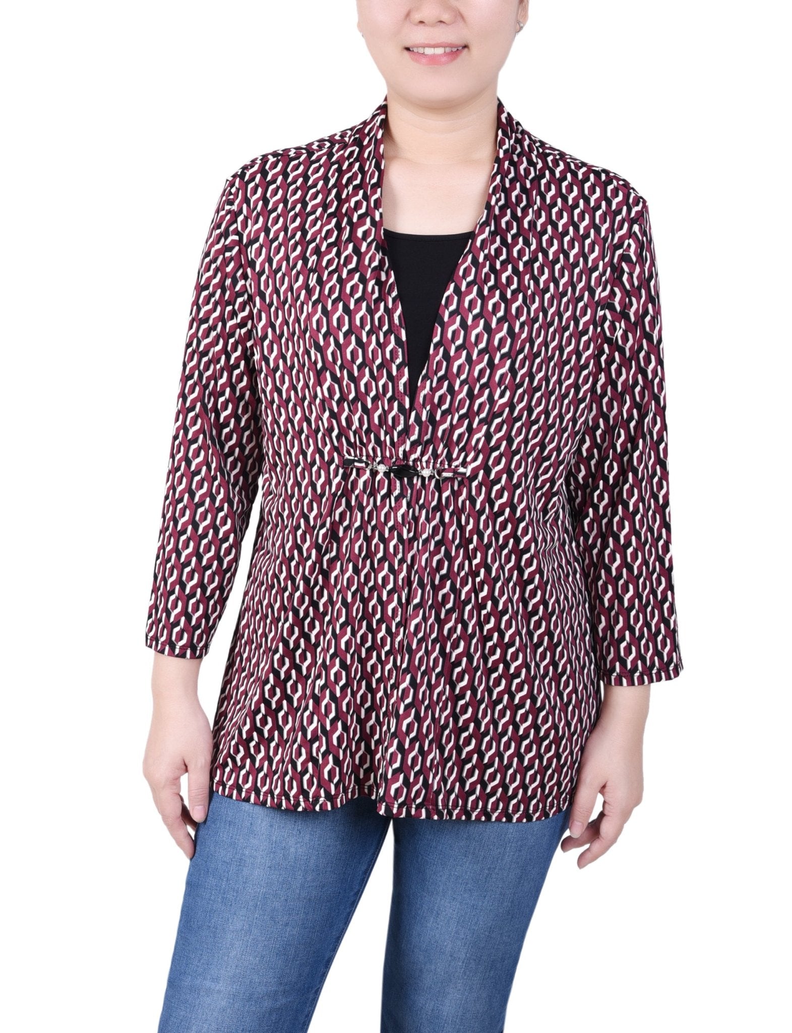 NY Collection Puff Print 3/4 Sleeve Two-Fer Top - Petite - DressbarnShirts & Blouses