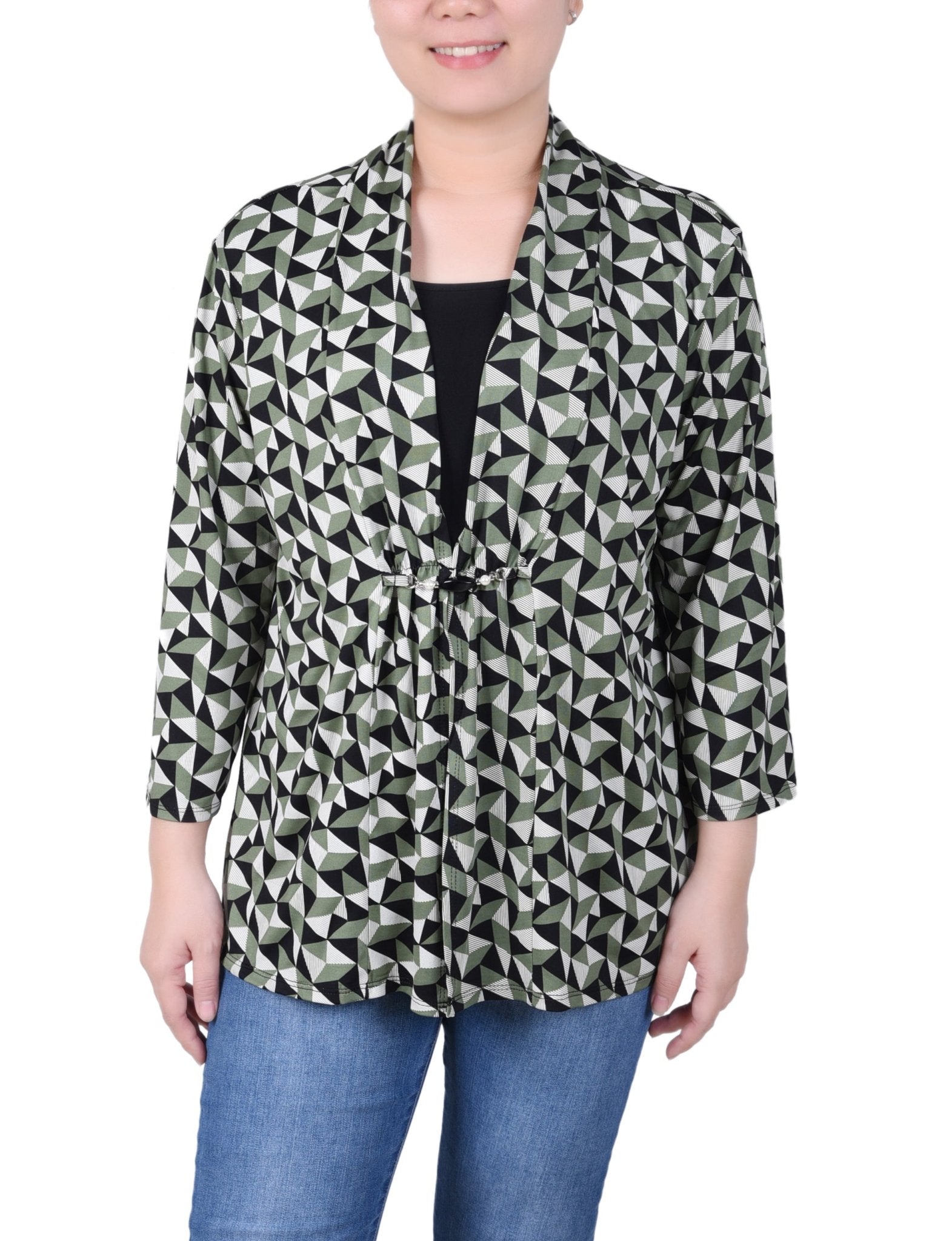 NY Collection Puff Print 3/4 Sleeve Two-Fer Top - Petite - DressbarnShirts & Blouses