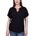 NY Collection Raglan Sleeve Top With Chain Details - DressbarnShirts & Blouses
