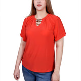 NY Collection Raglan Sleeve Top With Chain Details - Petite - DressbarnShirts & Blouses