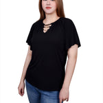 NY Collection Raglan Sleeve Top With Chain Details - Petite - DressbarnShirts & Blouses