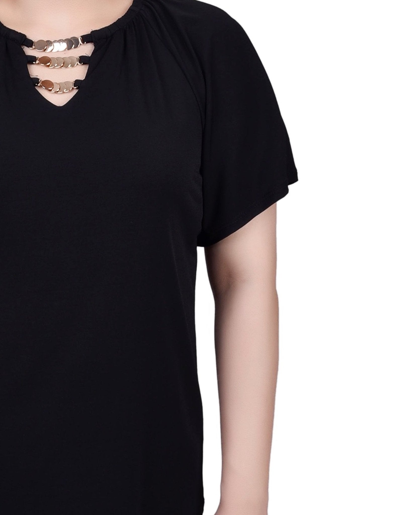 NY Collection Raglan Sleeve Top With Chain Details - Petite - DressbarnShirts & Blouses