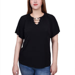 NY Collection Raglan Sleeve Top With Chain Details - Petite - DressbarnShirts & Blouses