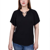 NY Collection Raglan Sleeve Top With Chain Details - Petite - DressbarnShirts & Blouses