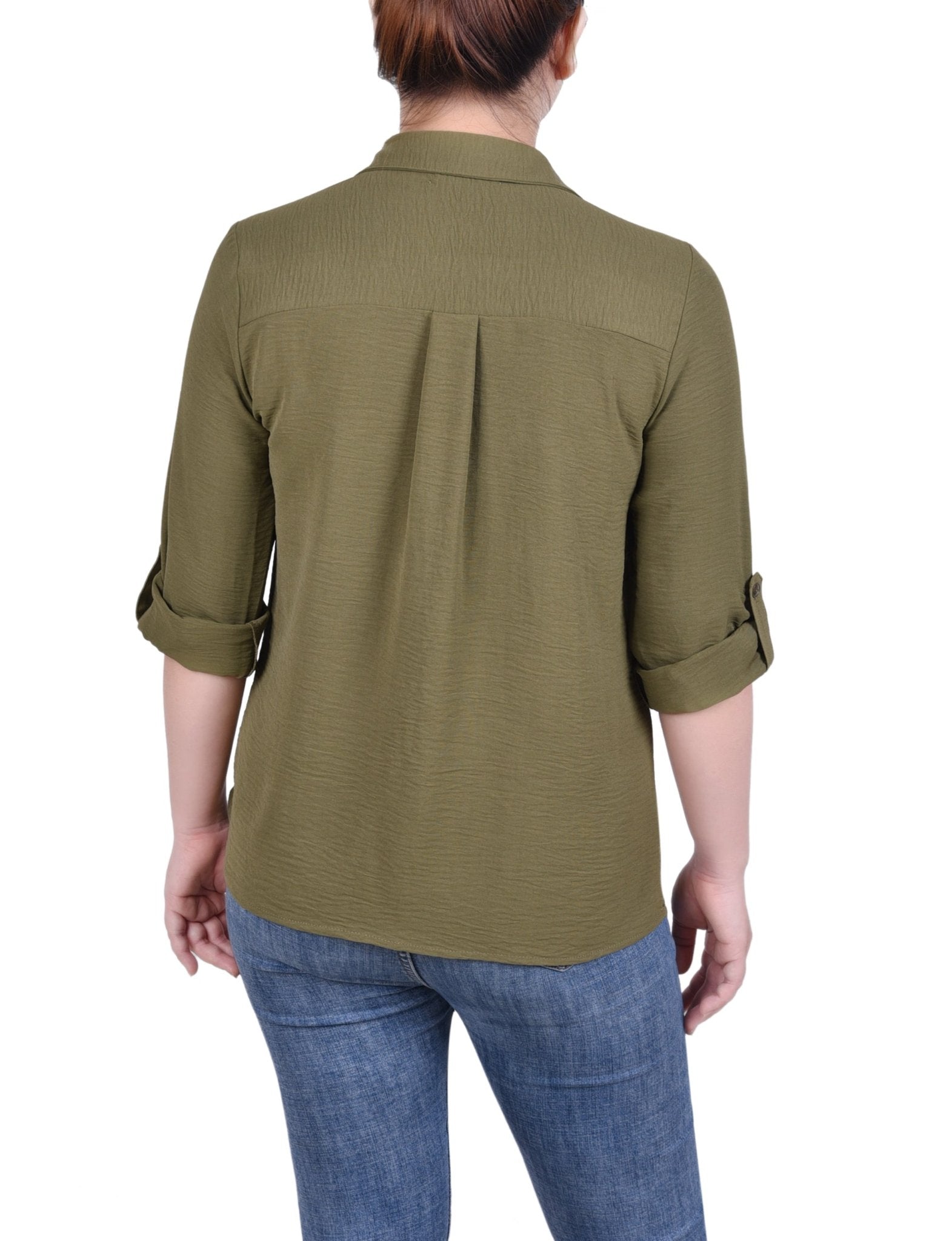 NY Collection Roll Tab Blouse - Petite - DressbarnShirts & Blouses