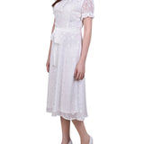 NY Collection Short Sleeve Belted Swiss Dot Dress - Petite - DressbarnDresses
