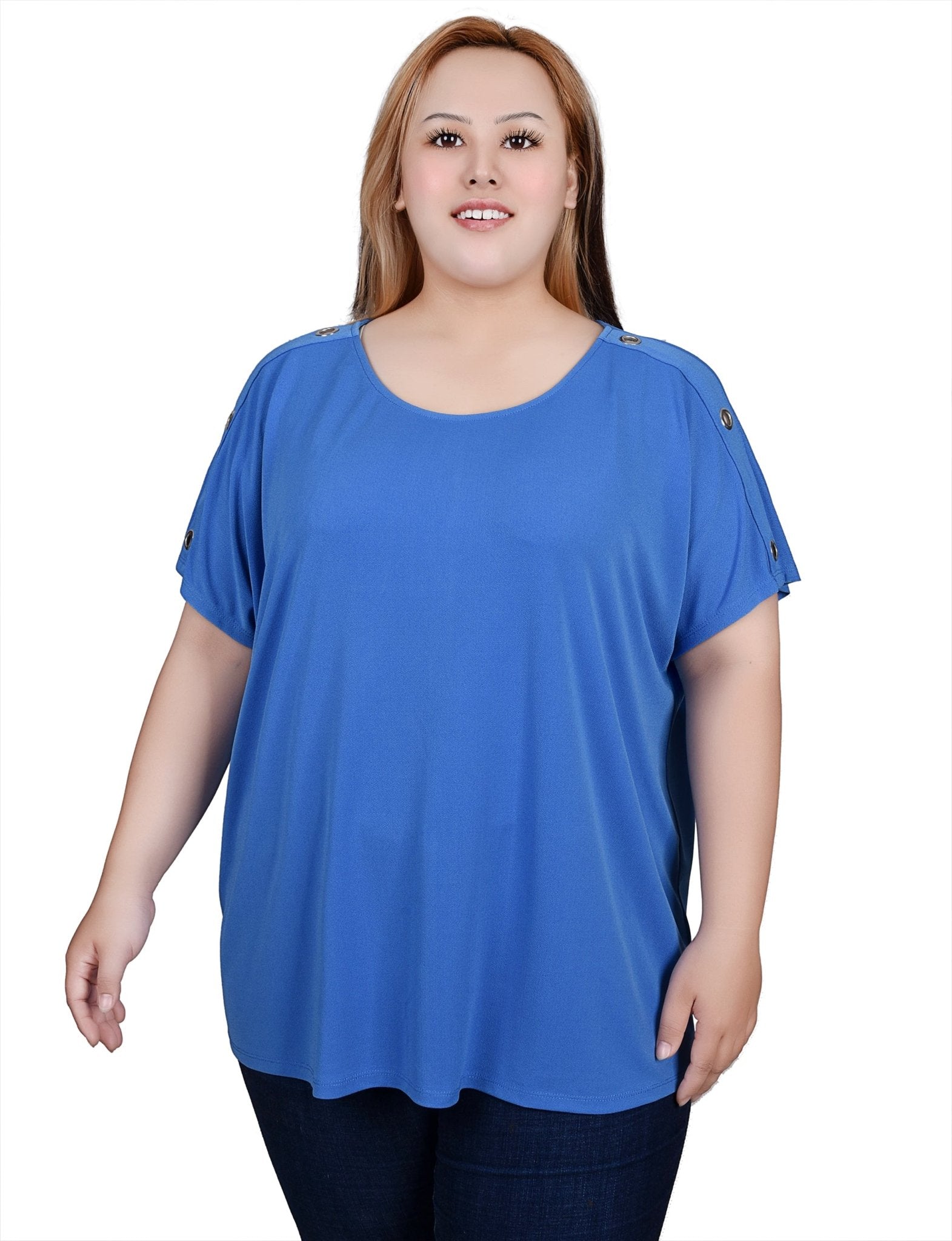 NY Collection Short Sleeve Extended Sleeve Tunic Top - Plus - DressbarnShirts & Blouses