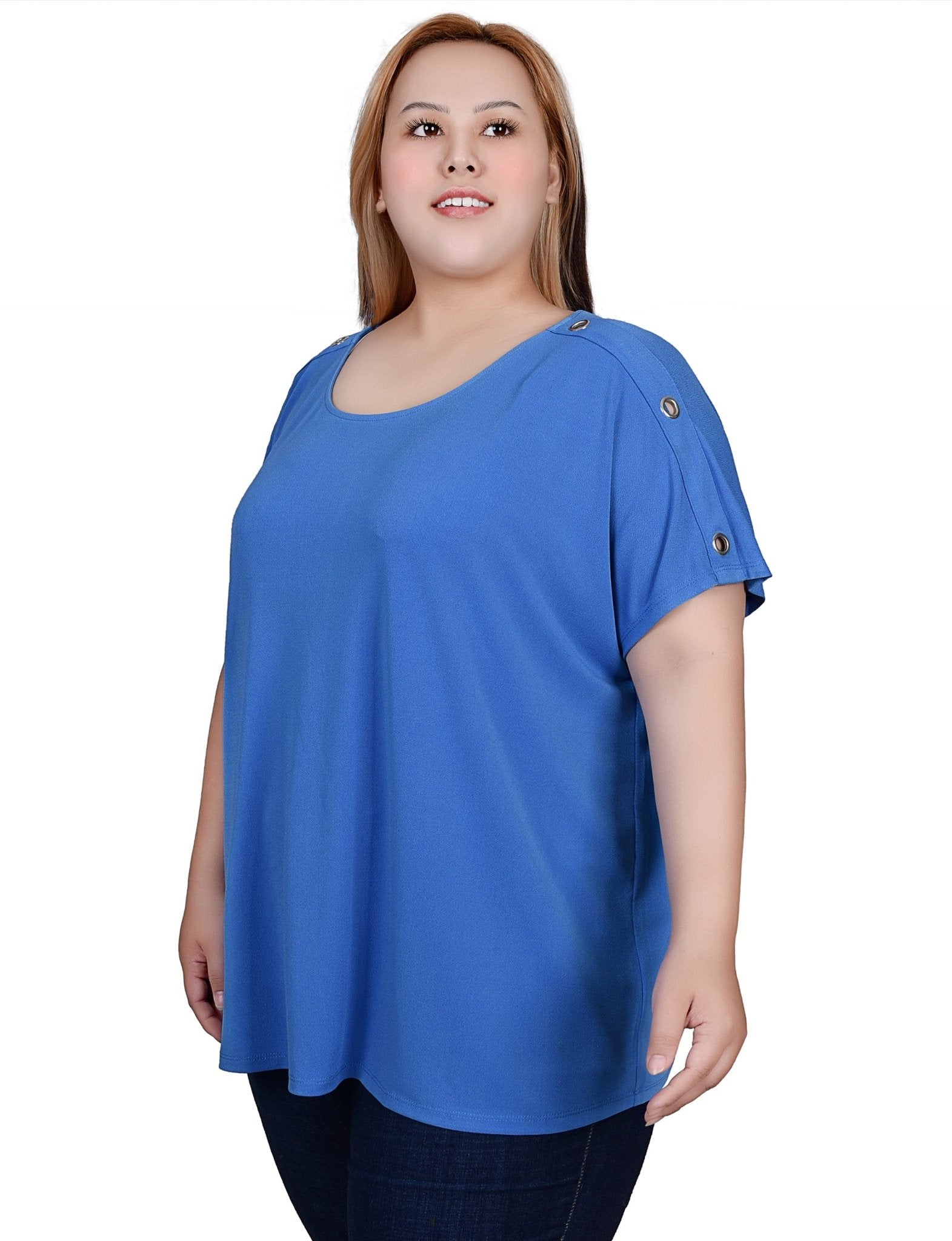 NY Collection Short Sleeve Extended Sleeve Tunic Top - Plus - DressbarnShirts & Blouses