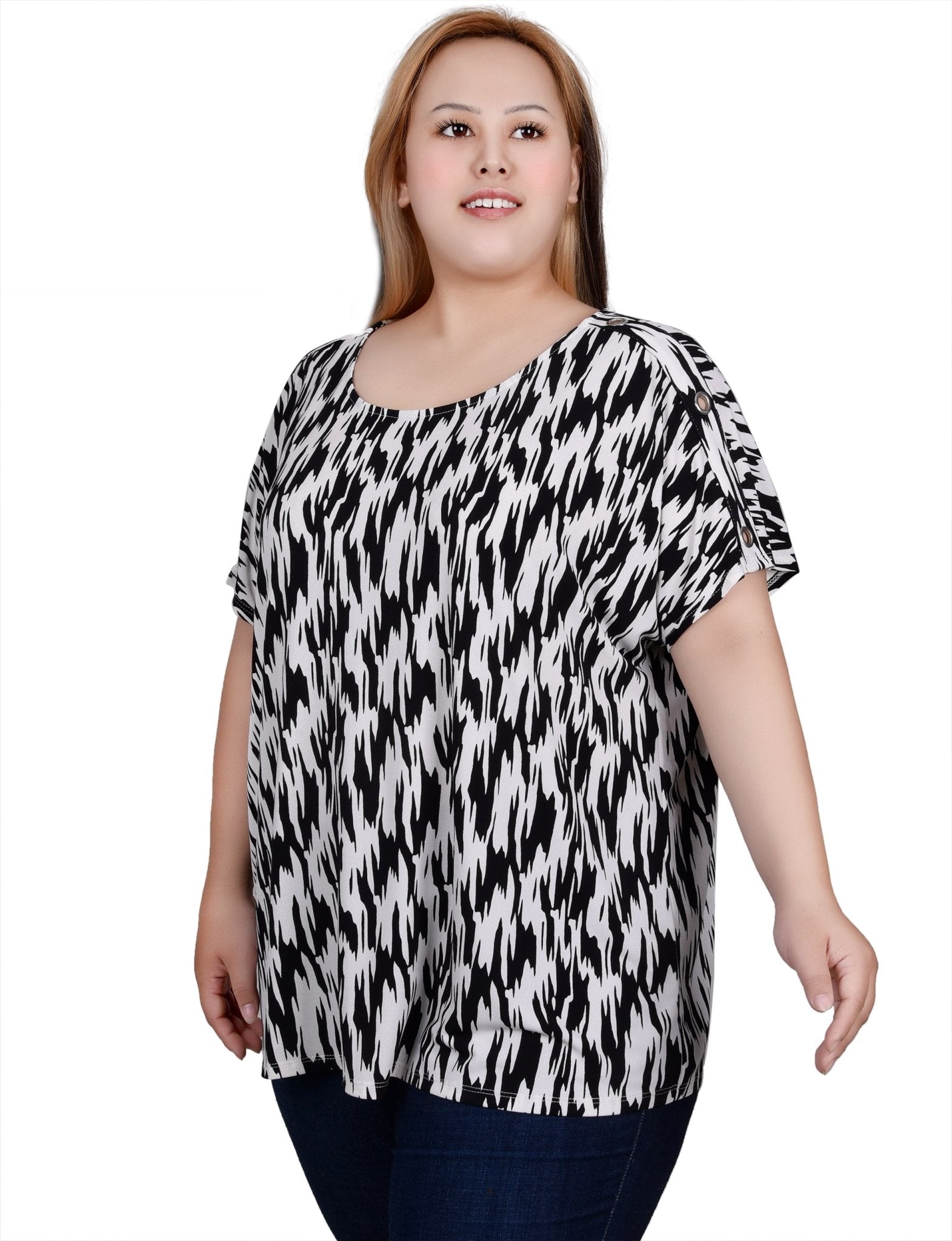 NY Collection Short Sleeve Extended Sleeve Tunic Top - Plus - DressbarnShirts & Blouses