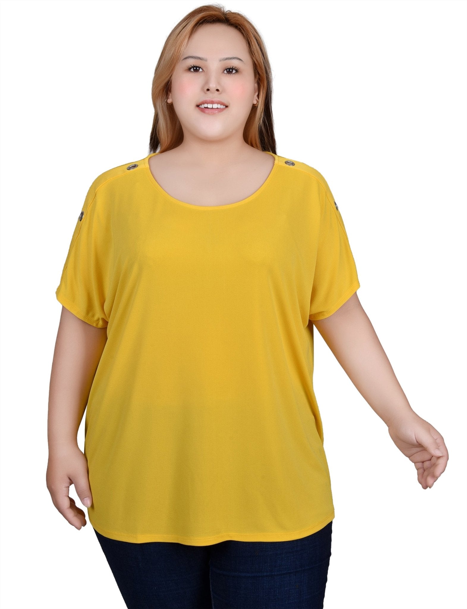 NY Collection Short Sleeve Extended Sleeve Tunic Top - Plus - DressbarnShirts & Blouses