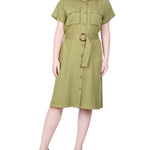 NY Collection Short Sleeve Safari Style Dress - Petite - DressbarnDresses