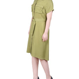 NY Collection Short Sleeve Safari Style Dress - Petite - DressbarnDresses