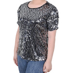 NY Collection Short Sleeve Sequined Top - Petite - DressbarnShirts & Blouses