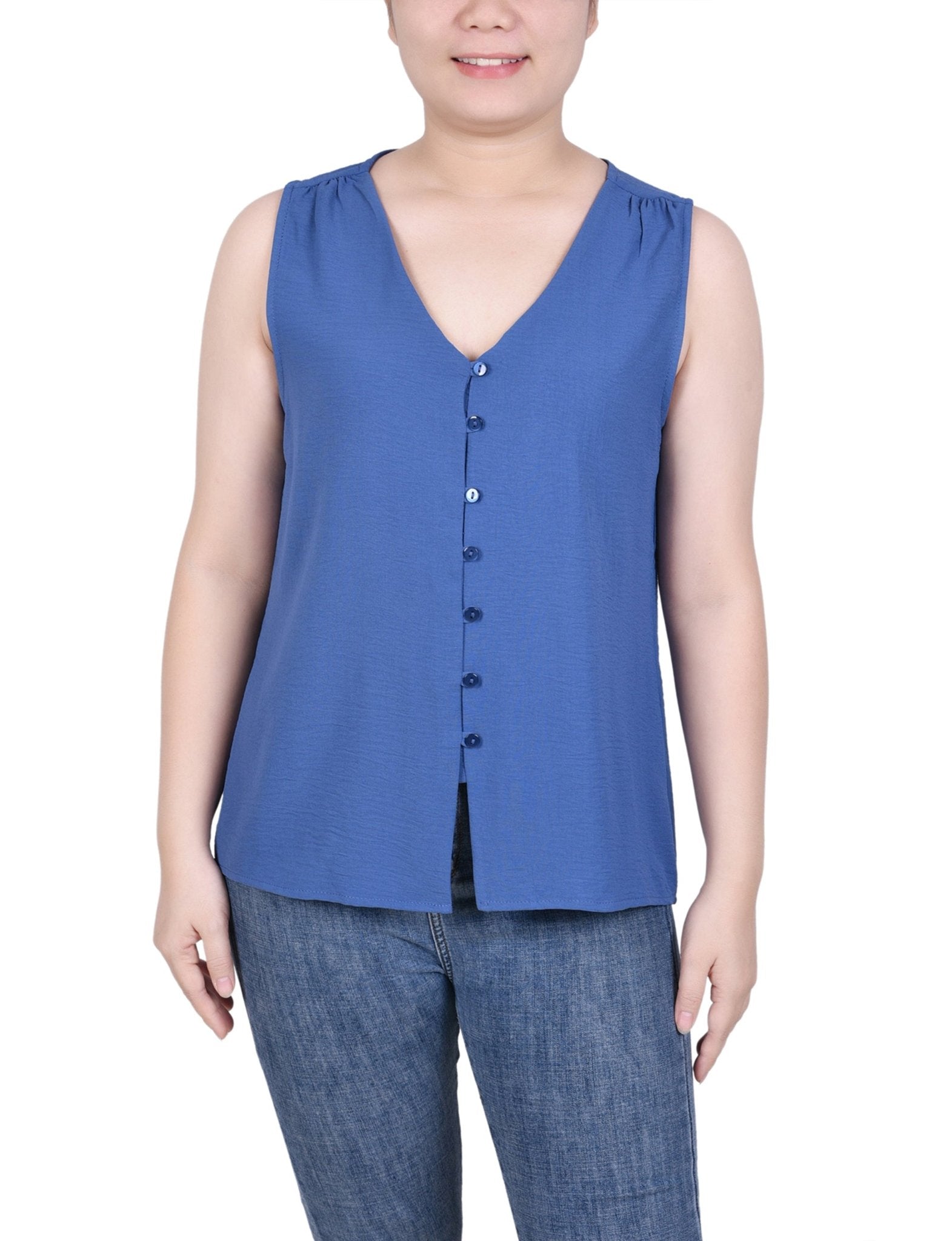 NY Collection Sleeveless Button Front Blouse - Petite - DressbarnShirts & Blouses